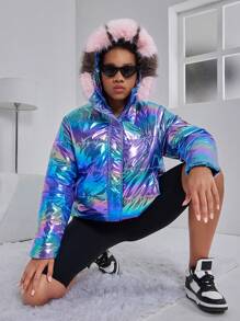 Áo khoác lông trùm đầu cỡ lớn thời trang Y2K cho bé gái tuổi teen - Nhiều màu - Xem 3