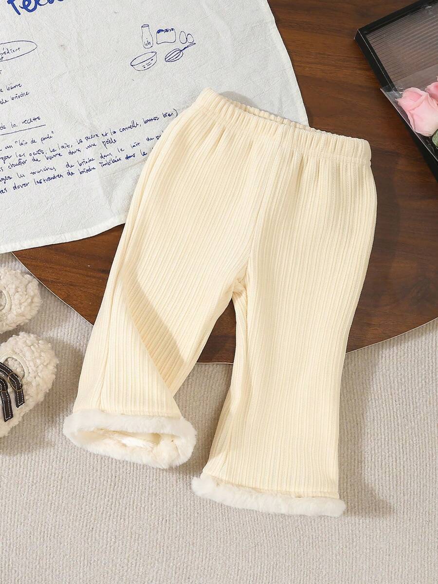 SHEIN Baby Girls Winter Faux Rabbit Fur Thermal Lined Flared Pants - Multicolor - View 1