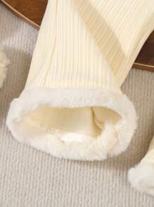 SHEIN Baby Girls Winter Faux Rabbit Fur Thermal Lined Flared Pants - Multicolor - View 3