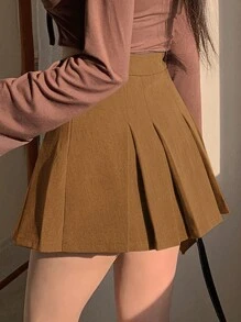 DAZY Women's Casual Solid Color Pleated Mini Skirt, Spring & Summer - Brown - View 5