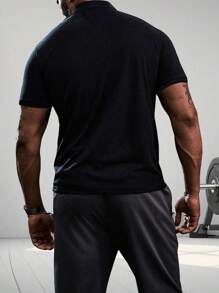 Gym Rark Boyfriend Style Men Summer Letter American Flag Printed Short Sleeve Casual Sports Polo Top Breathable - Black - View 2