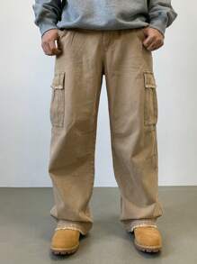 DAZY Men's Casual Straight Leg Loose Fit Multi-Pocket Denim Jeans - Khaki - View 5