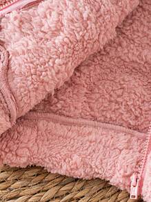 SHEIN 嬰兒女寶寶休閒實色可愛蓬鬆連帽夾克外套