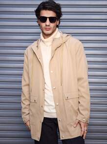 Manfinity VCAY Abrigo informal tipo trinchera de ajuste holgado con capucha, adecuado para el otoño, para hombres - Caqui - Ver 4