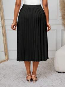 SHEIN Lady Chân váy chữ A nhún bèo, đa năng cho công việc và sự kiện - màu đen - Xem 2