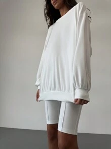 Aloruh 2 Cái/bộ Áo Chui Đầu Rộng + Quần Xe Đạp Trang Phục Thể Thao Thông Thường Cho Nữ - trắng - Xem 4