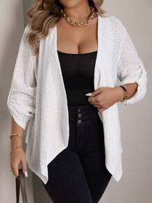 Calvaya Chaqueta informal con mangas vueltas y apertura delantera de unicolor para mujer talla grande, primavera y otoño