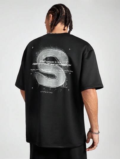 Manfinity VCAY Men's Letter Print Round Neck Short Sleeve Graphic Tee And Drawstring Pocket Shorts Casual Set