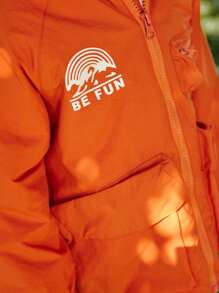 SHEIN Young Boy Simple Letter Graphic Zipper Hooded Jacket, Fall Clothes - Multicolor - View 5