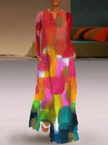 Fashionable Long Sleeve Long Dress, Spring/Autumn - Red - View 1