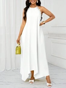 SHEIN Lady Holiday Dresses Wedding Guest Dress Women's Dresses Summer Women Dresses Holiday Leisure Long Suspender Dress - White - View 4