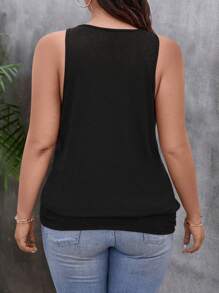SHEIN LUNE Plus Size Summer Casual Contrast Color Hollow Lace Trim Camisole