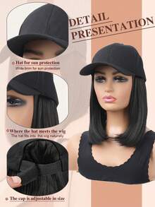 Baseball Cap With Synthetic Hair Extensions 10 Inches Straight Short Bob Hairstyle Adjustable Wig Hat For Women Girls - Multicolor - View 7