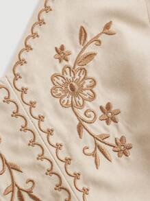 SHEIN MOD Apricot  Summer Women Tops With Neck Strap Back Tie ,Contrast Thread Retro Flower Embroidery Decor,Old Money Style Cute Summer Tops,Women Tank Top - Khaki - View 3