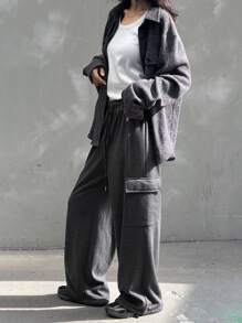 DAZY Women's Solid Color Casual Warm Fleece Sweatpants,Thermal Lined Fall,Winter Women Joggers - Dark Grey - View 5