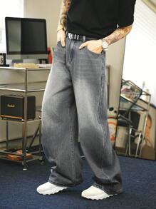 Manfinity Denimwave Y2K复古街头风男士浅蓝色做旧宽松筒状牛仔裤