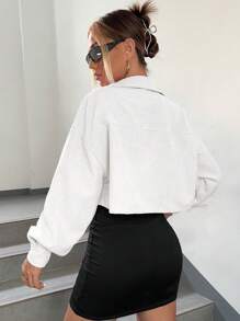 SHEIN EZwear Spring Autumn Casual Short Corduroy Jacket - White - View 2