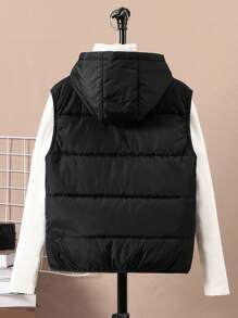 SHEIN Tween Boys' Hooded Quilted Thick Warm Woven Vest,In Fall/Winter - Black - View 2