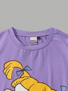 Nick 90s | SHEIN 大码休闲卡通人物印花短袖 T 恤，夏季，图案 T 恤 - 紫色 - 查看 3