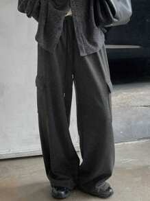 DAZY Women's Solid Color Casual Warm Fleece Sweatpants,Thermal Lined Fall,Winter Women Joggers - Dark Grey - View 4