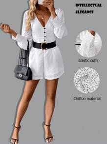 SHEIN Clasi Bộ áo liền quần tay phồng chấm bi thường ngày mùa hè dành cho nữ - Đen và trắng - Xem 1