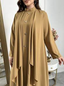 Al Najma Vestido largo y casual de manga larga con cuello alto y plisado, de unicolor, para mujer de talla grande. Elegante y modesto vestido largo maxi para uso casual diario, viajes, vacaciones, fiestas por la noche y como invitada de boda, apto para primavera y verano