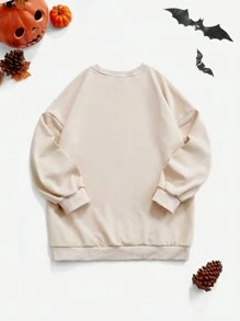 Flirla Women's Pumpkin Print Crew Neck Loose Fit Long Sleeve Casual Sweatshirt, Spring/Autumn