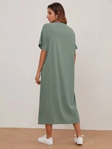 Mulvari Drop Shoulder Solid Dress - Mint Green - View 2