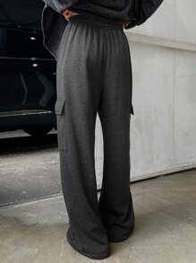 DAZY Women's Solid Color Casual Warm Fleece Sweatpants,Thermal Lined Fall,Winter Women Joggers - Dark Grey - View 9