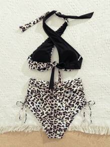 SHEIN Swim Ladies Bikini Set, Random Prints, Padded Summer - Black - View 3