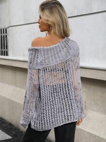 GENKIRA Áo len mohair dáng rộng, cổ bẻ, thiết kế lưới, thời trang và tinh tế, thích hợp cho mùa thu đông. - Xám - Xem 2