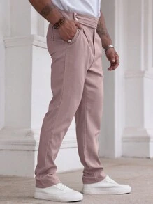 Manfinity Homme Men's Solid Color Simple Daily Dress Pants - Dusty Pink - View 4