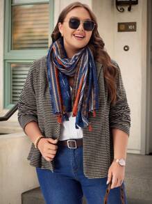 EMERY ROSE Plus Size Nữ Sọc Dài Tay Áo Blazer Công Sở Thường Ngày - Nhiều màu - Xem 2