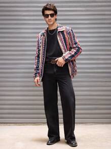 Manfinity VCAY Men's Woven Jacquard Regular Fit Turndown Collar Casual Jacket, Suitable For Autumn And Winter - Multicolor - View 3