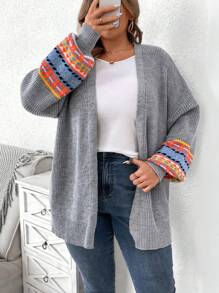 EMERY ROSE Cárdigan de punto sin botones con bloqueo de color, características de diseño de puño retro y acolchado, adecuado para salidas, vacaciones, trabajo y hogar, talla grande