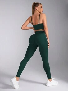 Velisys Velisys 16pcs Women Solid Color Cropped Tank Top And Leggings Sports Set - Multicolor - View 3
