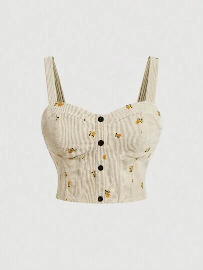 SHEIN MOD 浪漫刺绣花卉复古短款大码女式背心