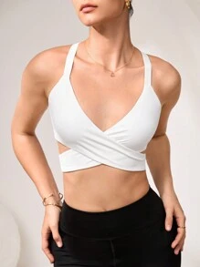 Easithlete Women's Backless Cross-Back Bowknot Strap Sports Bra - Purple - View 2