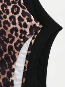 Zolique Women Leopard Print + Solid Color 2pcs/Set Short Sleeve Bodysuit - Black - View 7