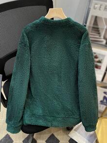 SHEIN 1 件休闲舒适百搭保暖手写字母印花羊毛高领运动衫，适合青少年男孩，秋冬季 - 綠色 - 查看 2