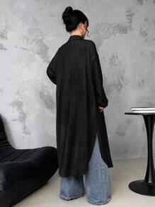 SHEIN LUNE Camisa de trabajo casual de textura larga, camiseta de manga larga