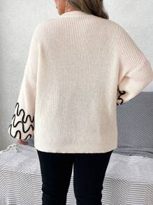 SHEIN Clasi Plus Size Winter Casual Fashionable Round-Neck Sweater Pullover With Three-Dimensional Floral Pattern Design, Suitable For Vacation, Parties, Music Festivals, Home Wear, Shopping, Back-To-School Events, And As A Gift. - Apricot - View 2