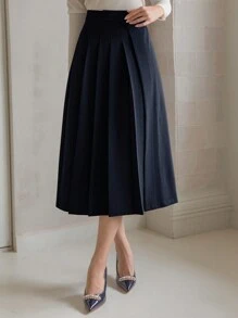 DAZY Women's Solid Color Simple Everyday Skirt - Navy Blue - View 3