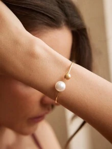 Anewsta Brazalete suave de parches con cuentas de vidrio chapado en oro de 18K pre