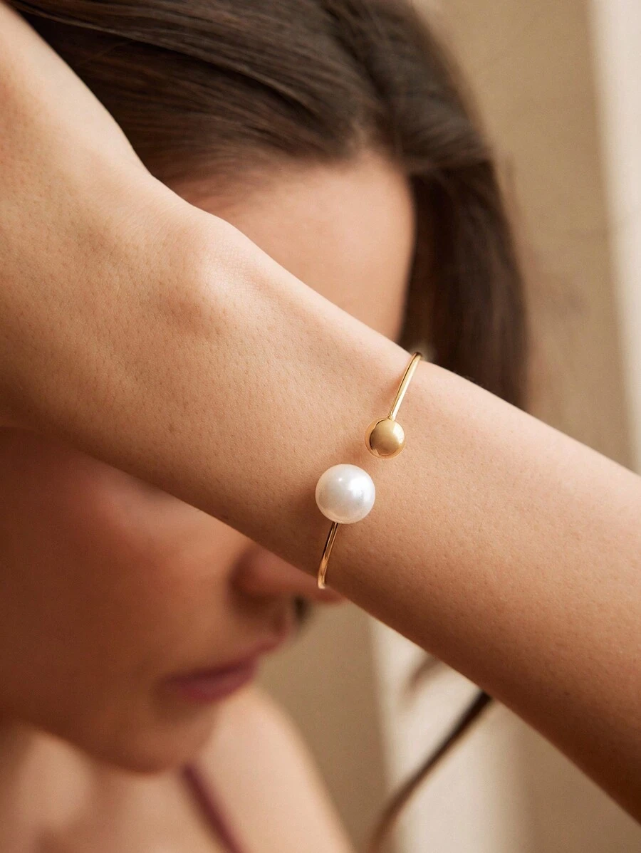 Anewsta Brazalete suave de parches con cuentas de vidrio chapado en oro de 18K pre