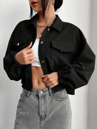 SHEIN LUNE Chaqueta corta con bolsillo con solapa y hombros caídos sin top de camiseta en otoño/invierno