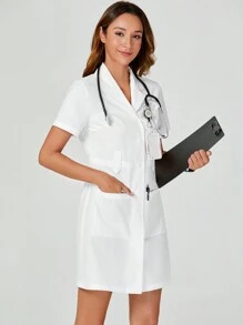 TaskEZ Scrubs For Women, Short Sleeve White Dress In Soft Brushed Twill Laboratory Coat, Short Sleeve Scrubs Uniform Nurse Scrubs