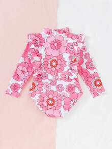 1 bộ đồ bơi một mảnh dài tay in hoa cho bé gái - Nhiều màu - Xem 2