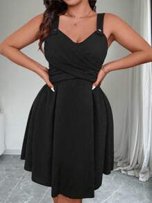 Calvaya 大码休闲裹身式夏季连衣裙 - 黑色 - 查看 4