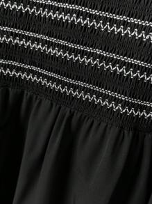 SHEIN LUNE 大码女式条纹圆领灯笼袖休闲衬衫，春夏荷叶边上衣 - 黑色 - 查看 3